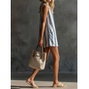 image:imageCHARTOU Women Cotton Linen Shift Mini Dress Summer Sleeveless Striped Petite Dresses with PocketsBlue