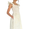 image:imageCHARTOU Women Eyelet Lace Long Dress Summer Smocked Ruffle Flutter Sleeve Boho Floral Long Flowy Party DressCream