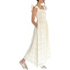 image:imageCHARTOU Women Eyelet Lace Long Dress Summer Smocked Ruffle Flutter Sleeve Boho Floral Long Flowy Party DressCream