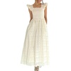 image:imageCHARTOU Women Eyelet Lace Long Dress Summer Smocked Ruffle Flutter Sleeve Boho Floral Long Flowy Party DressCream