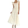 image:imageCHARTOU Women Eyelet Lace Long Dress Summer Smocked Ruffle Flutter Sleeve Boho Floral Long Flowy Party DressCream