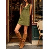 image:imageCHARTOU Women Summer Denim Mini Dress Casual Loose Ruffle Collar Sleeveless Buttons Shift Jean DressArmy Green