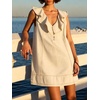image:imageCHARTOU Women Summer Denim Mini Dress Casual Loose Ruffle Collar Sleeveless Buttons Shift Jean DressBeige