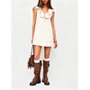 image:imageCHARTOU Women Summer Denim Mini Dress Casual Loose Ruffle Collar Sleeveless Buttons Shift Jean DressBeige