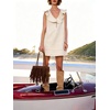 image:imageCHARTOU Women Summer Denim Mini Dress Casual Loose Ruffle Collar Sleeveless Buttons Shift Jean DressBeige