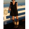 image:imageCHARTOU Women Summer Denim Mini Dress Casual Loose Ruffle Collar Sleeveless Buttons Shift Jean DressBlack
