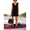 image:imageCHARTOU Women Summer Denim Mini Dress Casual Loose Ruffle Collar Sleeveless Buttons Shift Jean DressBlack