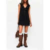 image:imageCHARTOU Women Summer Denim Mini Dress Casual Loose Ruffle Collar Sleeveless Buttons Shift Jean DressBlack