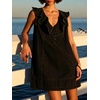 image:imageCHARTOU Women Summer Denim Mini Dress Casual Loose Ruffle Collar Sleeveless Buttons Shift Jean DressBlack