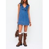 image:imageCHARTOU Women Summer Denim Mini Dress Casual Loose Ruffle Collar Sleeveless Buttons Shift Jean DressBlue