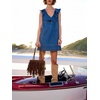 image:imageCHARTOU Women Summer Denim Mini Dress Casual Loose Ruffle Collar Sleeveless Buttons Shift Jean DressBlue