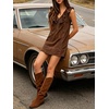 image:imageCHARTOU Women Summer Denim Mini Dress Casual Loose Ruffle Collar Sleeveless Buttons Shift Jean DressCoffee