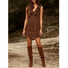 image:imageCHARTOU Women Summer Denim Mini Dress Casual Loose Ruffle Collar Sleeveless Buttons Shift Jean DressCoffee
