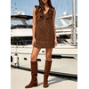 image:imageCHARTOU Women Summer Denim Mini Dress Casual Loose Ruffle Collar Sleeveless Buttons Shift Jean DressCoffee