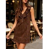 image:imageCHARTOU Women Summer Denim Mini Dress Casual Loose Ruffle Collar Sleeveless Buttons Shift Jean DressCoffee