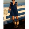 image:imageCHARTOU Women Summer Denim Mini Dress Casual Loose Ruffle Collar Sleeveless Buttons Shift Jean DressNavy Blue