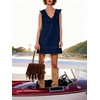 image:imageCHARTOU Women Summer Denim Mini Dress Casual Loose Ruffle Collar Sleeveless Buttons Shift Jean DressNavy Blue