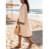 image:imageCHARTOU Women Summer Striped Midi Dress RIC Rac Trim 34 Bell Sleeve Loose Casual Tunic DressBeige
