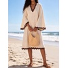 image:imageCHARTOU Women Summer Striped Midi Dress RIC Rac Trim 34 Bell Sleeve Loose Casual Tunic DressBeige