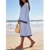 image:imageCHARTOU Women Summer Striped Midi Dress RIC Rac Trim 34 Bell Sleeve Loose Casual Tunic DressBlue