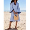 image:imageCHARTOU Women Summer Striped Midi Dress RIC Rac Trim 34 Bell Sleeve Loose Casual Tunic DressBlue