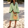 image:imageCHARTOU Women Summer Striped Midi Dress RIC Rac Trim 34 Bell Sleeve Loose Casual Tunic DressGreen
