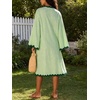image:imageCHARTOU Women Summer Striped Midi Dress RIC Rac Trim 34 Bell Sleeve Loose Casual Tunic DressGreen