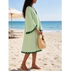 image:imageCHARTOU Women Summer Striped Midi Dress RIC Rac Trim 34 Bell Sleeve Loose Casual Tunic DressGreen