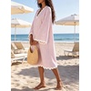 image:imageCHARTOU Women Summer Striped Midi Dress RIC Rac Trim 34 Bell Sleeve Loose Casual Tunic DressPink