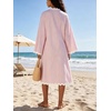 image:imageCHARTOU Women Summer Striped Midi Dress RIC Rac Trim 34 Bell Sleeve Loose Casual Tunic DressPink