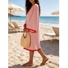 image:imageCHARTOU Women Summer Striped Midi Dress RIC Rac Trim 34 Bell Sleeve Loose Casual Tunic DressRed