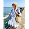 image:imageCHARTOU Womens Boho Printed Tunic Dress 34 Sleeve V Neck Ruffle Hem Casual Shift Mini Dress for Summer Beach VacationBlue