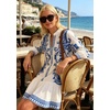 image:imageCHARTOU Womens Boho Printed Tunic Dress 34 Sleeve V Neck Ruffle Hem Casual Shift Mini Dress for Summer Beach VacationBlue
