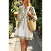 image:imageCHARTOU Womens Boho Printed Tunic Dress 34 Sleeve V Neck Ruffle Hem Casual Shift Mini Dress for Summer Beach VacationGreen