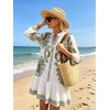 image:imageCHARTOU Womens Boho Printed Tunic Dress 34 Sleeve V Neck Ruffle Hem Casual Shift Mini Dress for Summer Beach VacationGreen