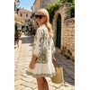 image:imageCHARTOU Womens Boho Printed Tunic Dress 34 Sleeve V Neck Ruffle Hem Casual Shift Mini Dress for Summer Beach VacationGreen