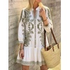image:imageCHARTOU Womens Boho Printed Tunic Dress 34 Sleeve V Neck Ruffle Hem Casual Shift Mini Dress for Summer Beach VacationGreen