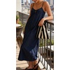 image:imageCHARTOU Womens Denim Midi Dress Sleeveless Spaghetti Strap Tie Front V Neck Casual Loose Fit Long Dress for Summer VacationDark Blue