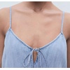 image:imageCHARTOU Womens Denim Midi Dress Sleeveless Spaghetti Strap Tie Front V Neck Casual Loose Fit Long Dress for Summer VacationLight Blue