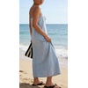 image:imageCHARTOU Womens Denim Midi Dress Sleeveless Spaghetti Strap Tie Front V Neck Casual Loose Fit Long Dress for Summer VacationLight Blue