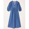 image:imageCHARTOU Womens Denim Midi Dress V Neck Puff 34 Sleeve ALine Casual Babydoll Jean Dresses Flowy Tiered Long Denim DressLight Blue