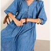 image:imageCHARTOU Womens Denim Midi Dress V Neck Puff 34 Sleeve ALine Casual Babydoll Jean Dresses Flowy Tiered Long Denim DressLight Blue