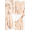 image:imageCHARTOU Womens Gauze Cotton Midi Dress V Neck 34 Puff Sleeve Casual Loose Flowy Tiered Summer Beach Dress with PocketsApricot