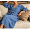 image:imageCHARTOU Womens Gauze Cotton Midi Dress V Neck 34 Puff Sleeve Casual Loose Flowy Tiered Summer Beach Dress with PocketsBlue