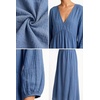 image:imageCHARTOU Womens Gauze Cotton Midi Dress V Neck 34 Puff Sleeve Casual Loose Flowy Tiered Summer Beach Dress with PocketsBlue