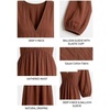 image:imageCHARTOU Womens Gauze Cotton Midi Dress V Neck 34 Puff Sleeve Casual Loose Flowy Tiered Summer Beach Dress with PocketsBrown