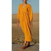 image:imageCHARTOU Womens Gauze Cotton Midi Dress V Neck 34 Puff Sleeve Casual Loose Flowy Tiered Summer Beach Dress with PocketsOrange