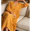 image:imageCHARTOU Womens Gauze Cotton Midi Dress V Neck 34 Puff Sleeve Casual Loose Flowy Tiered Summer Beach Dress with PocketsOrange