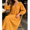 image:imageCHARTOU Womens Gauze Cotton Midi Dress V Neck 34 Puff Sleeve Casual Loose Flowy Tiered Summer Beach Dress with PocketsOrange