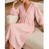 image:imageCHARTOU Womens Gauze Cotton Midi Dress V Neck 34 Puff Sleeve Casual Loose Flowy Tiered Summer Beach Dress with PocketsPink